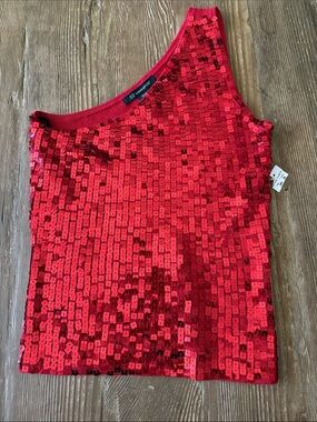52 Weekends Red Sequin One-Shoulder Tank